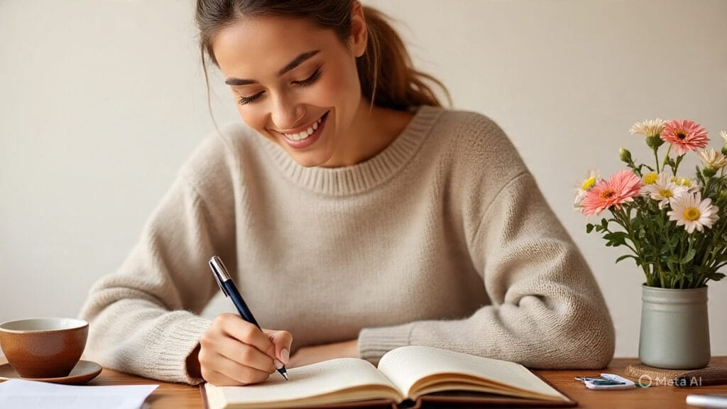 Happy Woman Writing in her Journal