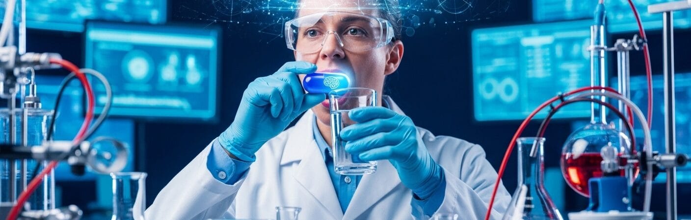 Scientist Taking Brain Pills and Being Smart