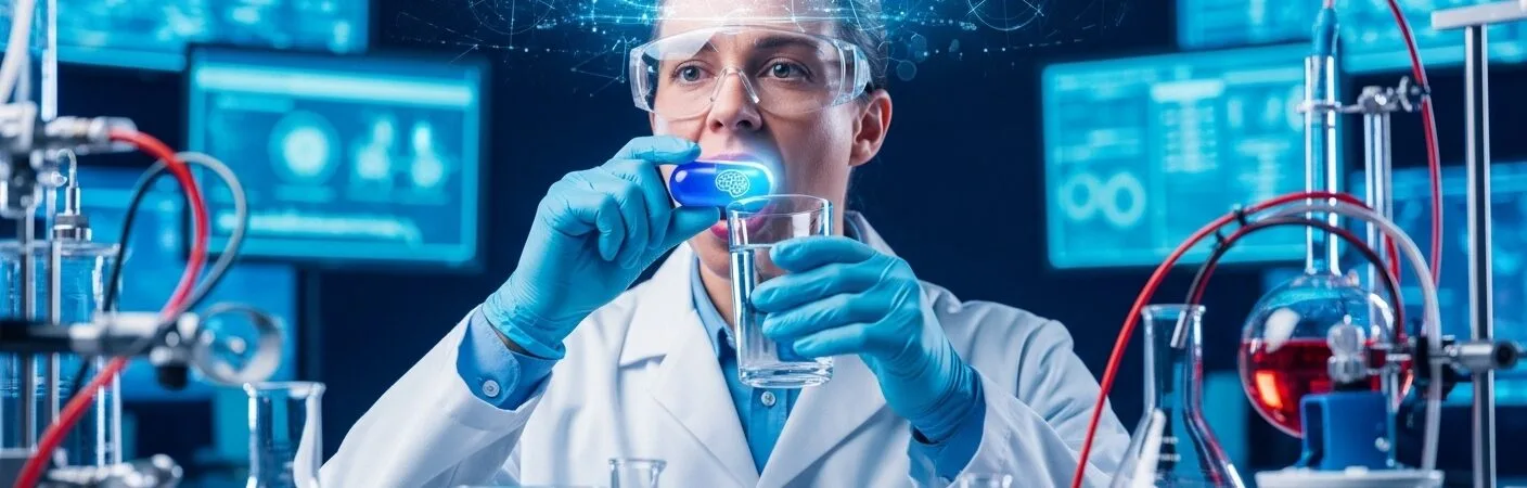 Scientist Taking Brain Pills and Being Smart