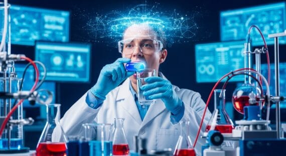 Scientist Taking Brain Pills and Being Smart