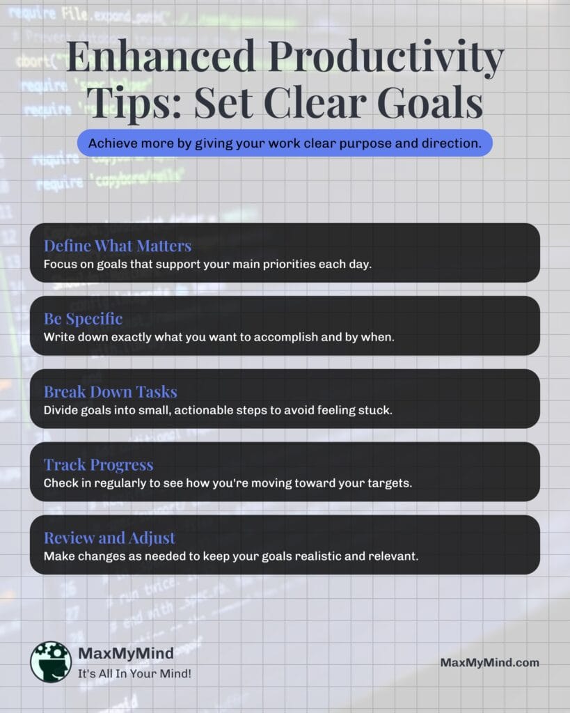Enhanced Productivity Tips - Set Clear Goals - Infographic