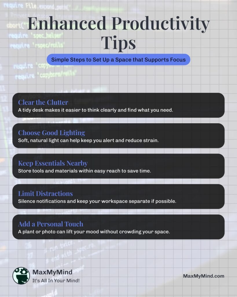 Enhanced Productivity Tips - Create a Productive Environment - Infographic